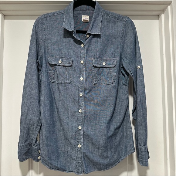 J.Crew Factory Perfect Shirt Blue Chambray Button Down Shirt Size XS Extra Small - Picture 3 of 13